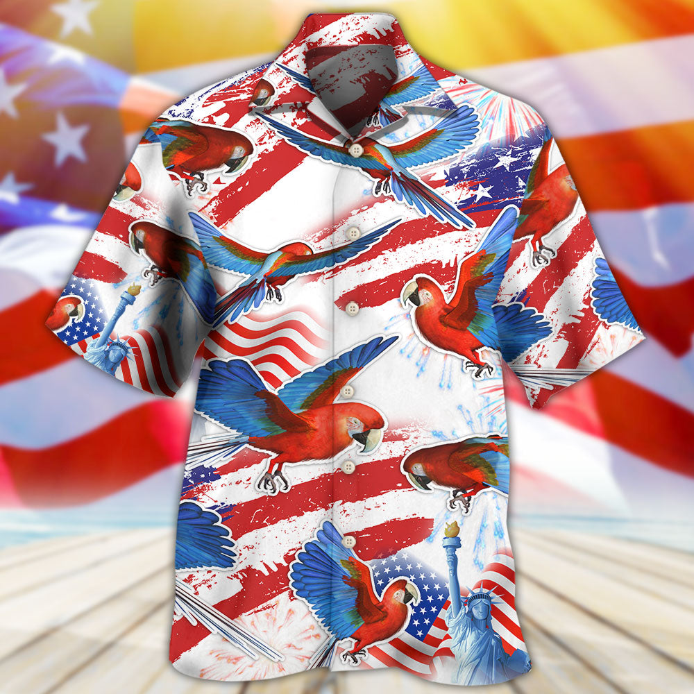 Parrot US Flag Independence Day Hawaiian Shirt Pattern View For Relaxed Warm Weather Outfits