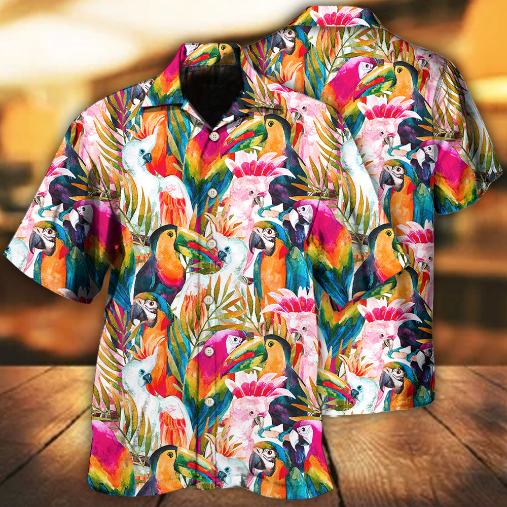 Colorful Tropical Parrot Pattern Hawaiian Shirt For Beach Days, Summer Outings, And Thoughtful Gift Giving