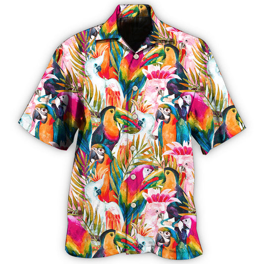 Colorful Tropical Parrot Pattern Hawaiian Shirt For Beach Days, Summer Outings, And Thoughtful Gift Giving