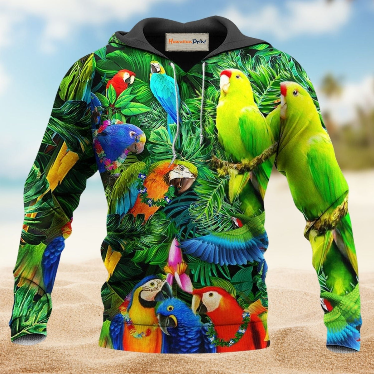 Green Parrot Couple Love Hoodie For Animal Artwork Fans Seasonal Events And Gift Giving
