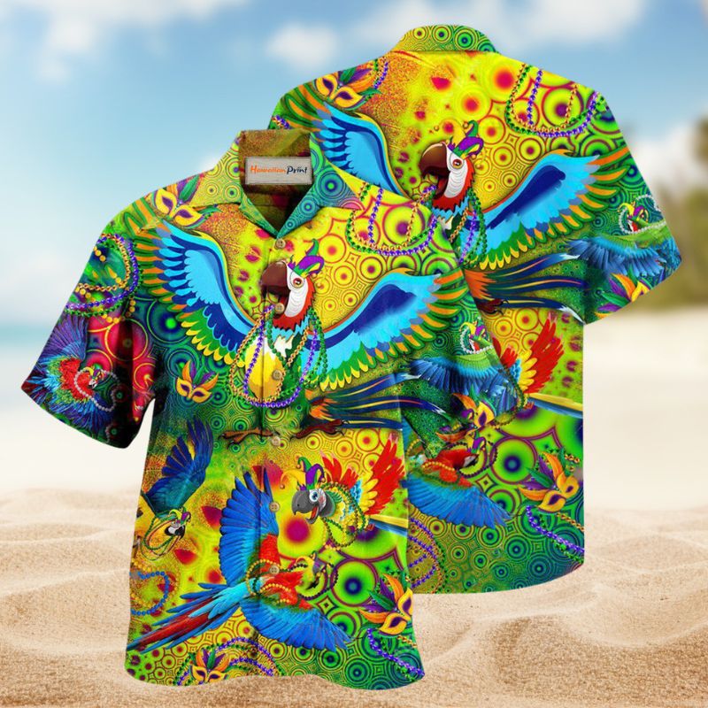 Parrot Mardi Gras Hawaiian Shirt For Vacation Adventures Beach Events And Relaxed Warm Weather Style