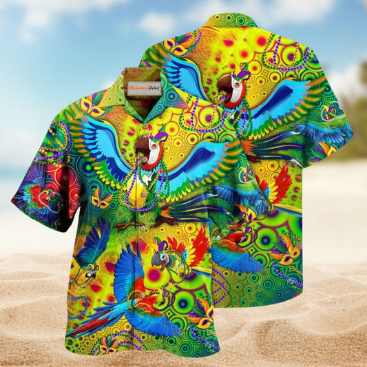 Parrot Mardi Gras Hawaiian Shirt For Vacation Adventures Beach Events And Relaxed Warm Weather Style