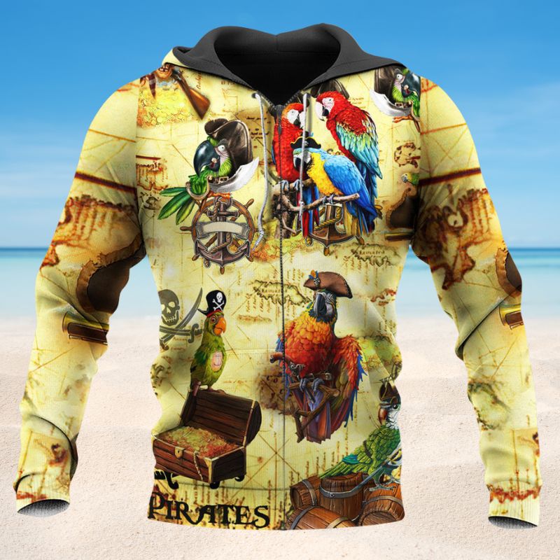 Parrot Pirate Crew Hoodie For Bold Casual Looks Travel Days And Comfortable Style