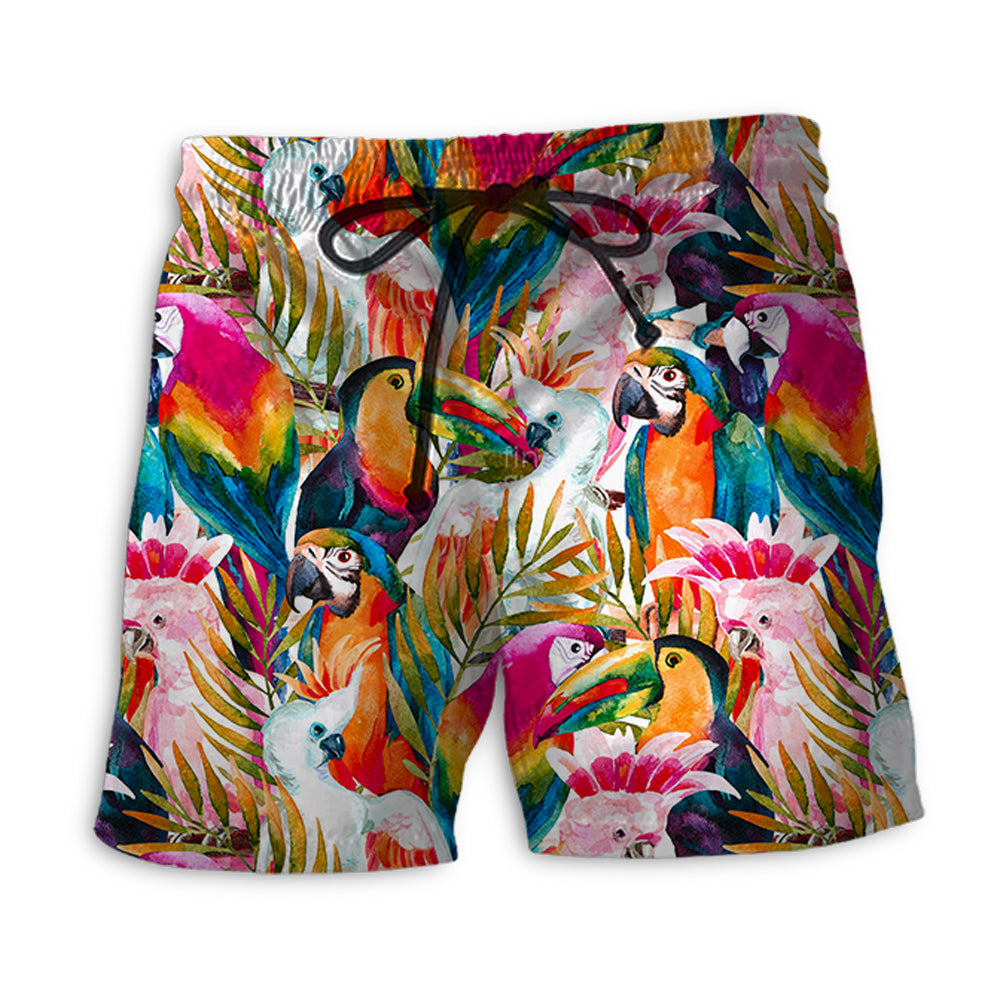 Parrot Colorful Summer Tropical Leaf Beach Shorts For Poolside Relaxation And Summer Adventures