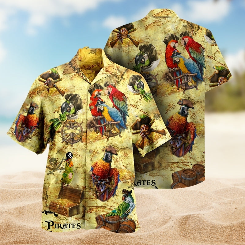 Parrots Pirate Hawaiian Shirt For Creative Adventures, Beach Travel, And Bold Warm Weather Wear