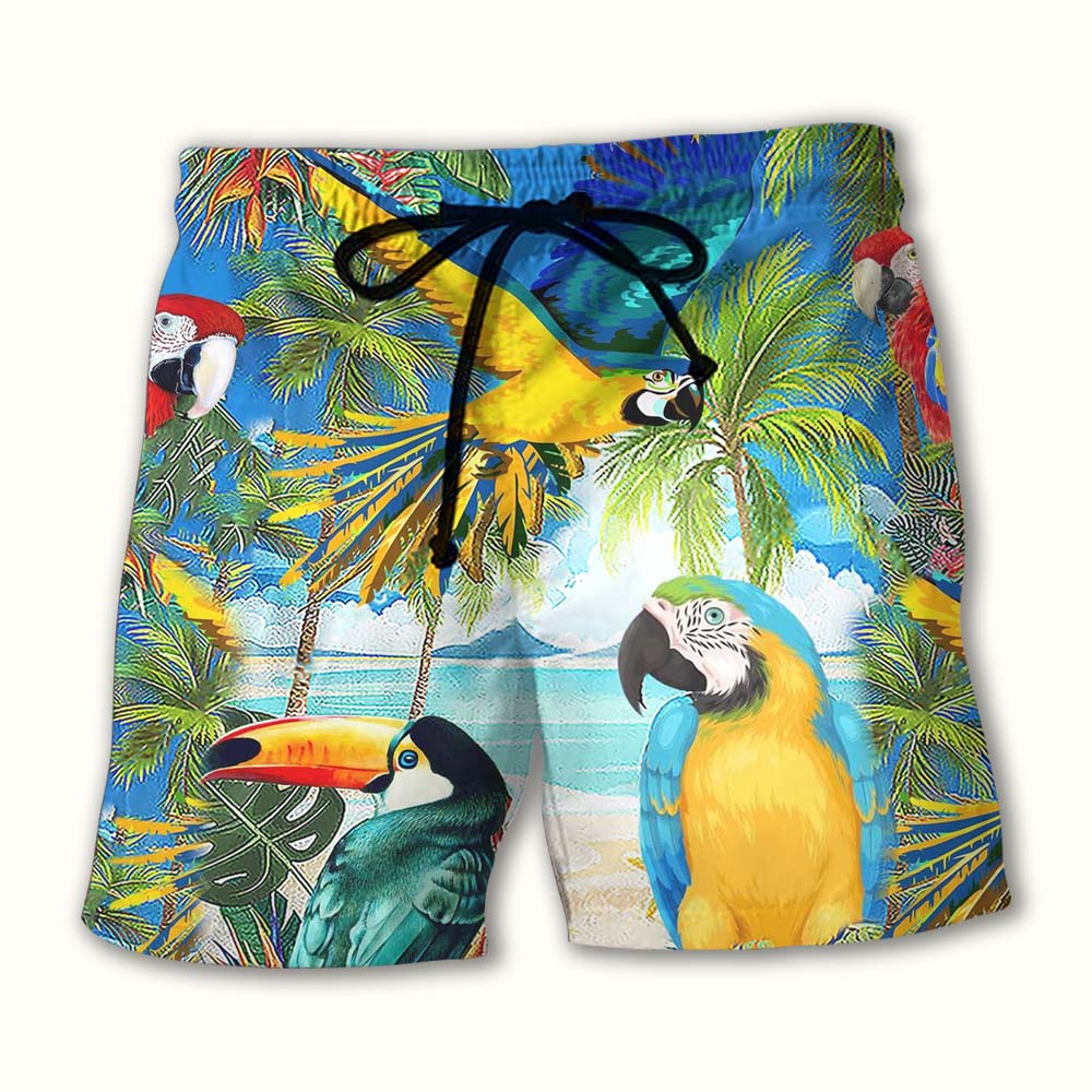 Summer Parrot Beach Vibes Beach Shorts Pattern View For Coastal Holidays And Casual Activities