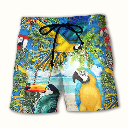 Summer Parrot Beach Vibes Beach Shorts Pattern View For Coastal Holidays And Casual Activities