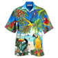 Parrot Beach Hawaiian Shirt Pattern Detail For Summer Holidays And Outdoor Fun