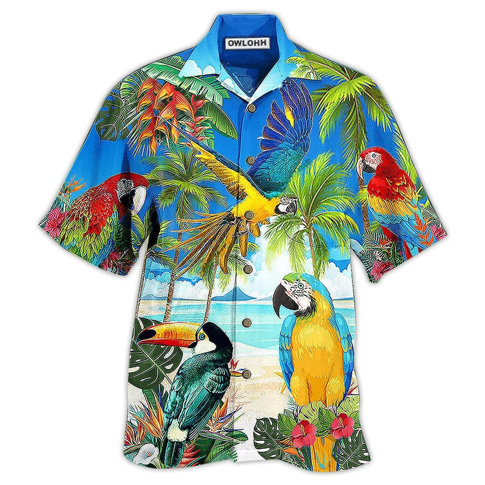 Parrot Beach Hawaiian Shirt Pattern Detail For Summer Holidays And Outdoor Fun