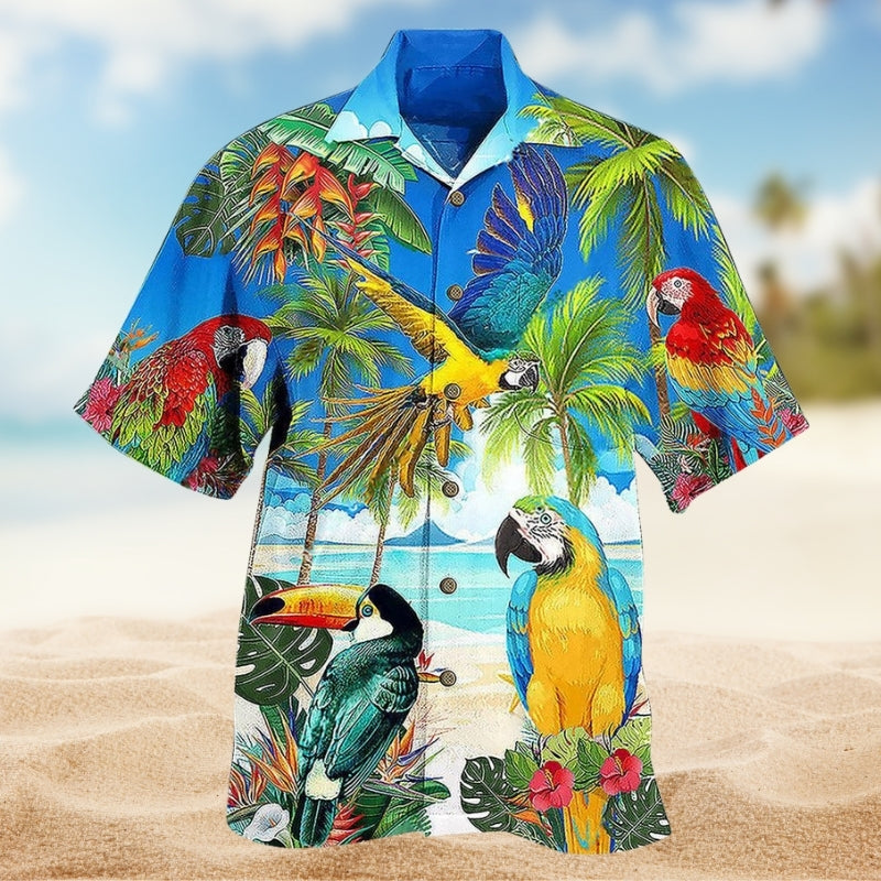 Parrots High Beach Hawaiian Shirt For Resort Trips, Coastal Parties, And Warm Weather Style