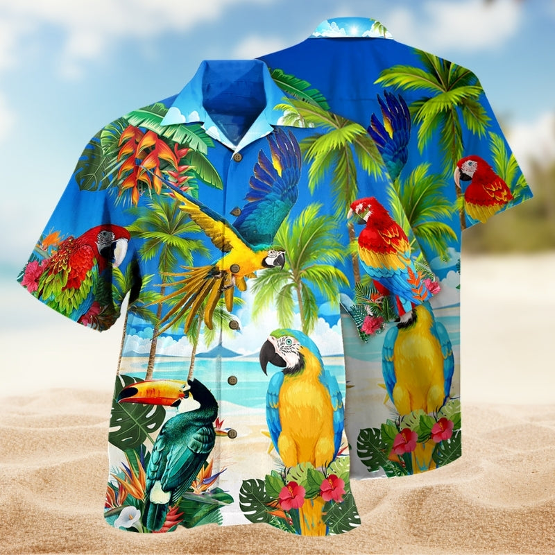 Parrots High Beach Hawaiian Shirt For Resort Trips, Coastal Parties, And Warm Weather Style