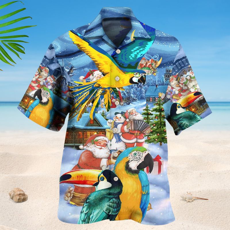 Parrots High Beach Hawaiian Shirt For Tropical Holidays, Resort Trips, And Relaxed Coastal Style