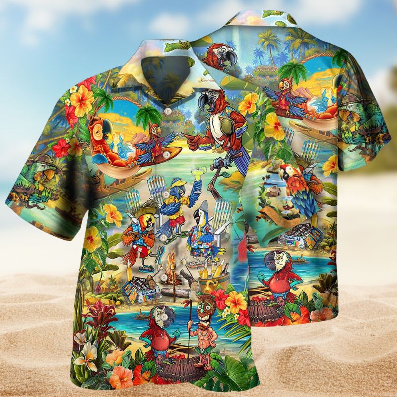 Parrots Party Hawaii Hawaiian Shirt For Tropical Holidays, Outdoor Gatherings, And Everyday Comfort