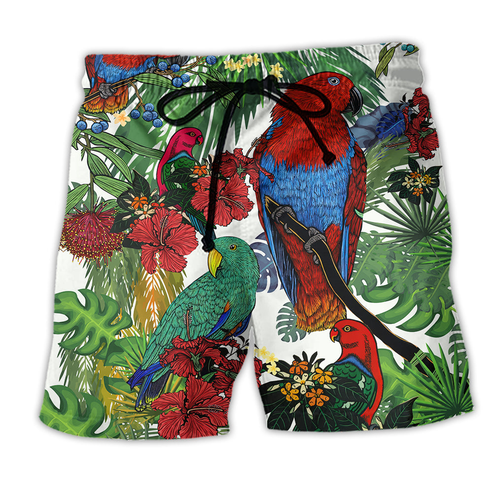 Parrot Flower Red Green Beach Shorts Print Detail For Relaxed Warm Weather Outfits