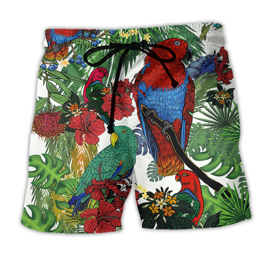Parrot Flower Red Green Beach Shorts Print Detail For Relaxed Warm Weather Outfits