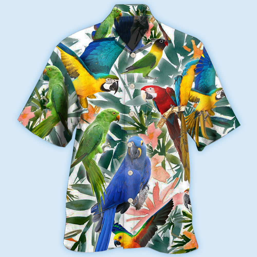 Tropical Parrot Leaf Hawaiian Shirt For Coastal Adventures And Warm Weather Wear