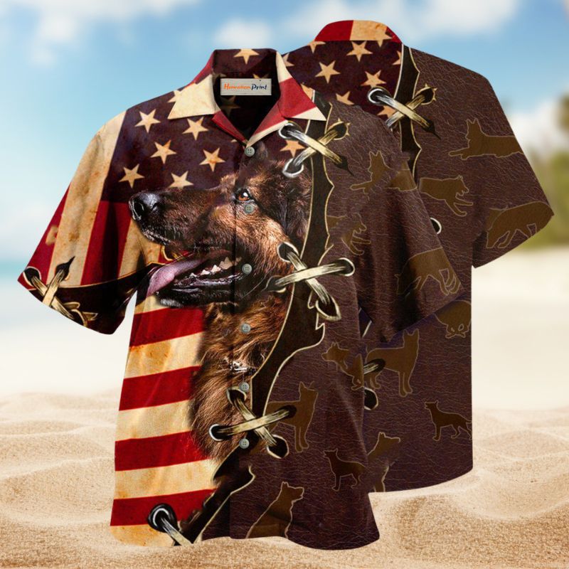 Patriotic German Shepherd Hawaiian Shirt For Summer Celebrations, Resort Days, And Relaxed Everyday Wear
