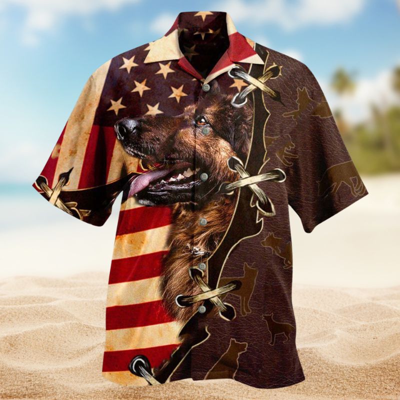 Patriotic German Shepherd Hawaiian Shirt For Summer Celebrations, Resort Days, And Relaxed Everyday Wear