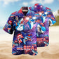 Patriotic Shark Hawaiian Shirt For Summer Vacation, Beach Travel, And Casual Wear