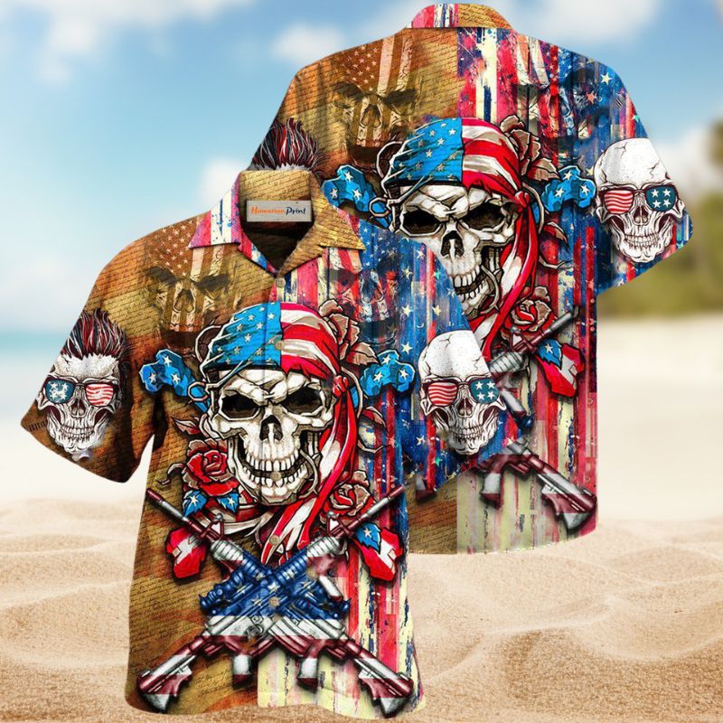 Patriotic Floral Skull Hawaiian Shirt For Heritage Inspired Events, Beach Travel, And Thoughtful Gifting