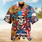 Patriotic Floral Skull Hawaiian Shirt For Heritage Inspired Events, Beach Travel, And Thoughtful Gifting