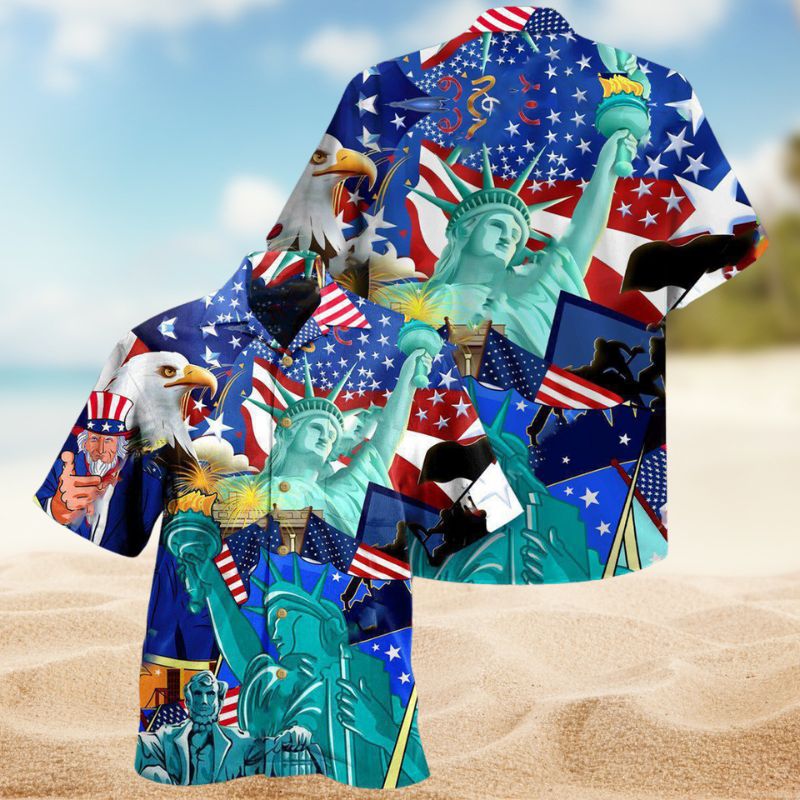 Patriotic Freedom Statement Hawaiian Shirt For Coastal Travel, Casual Events, And Comfortable Summer Wear