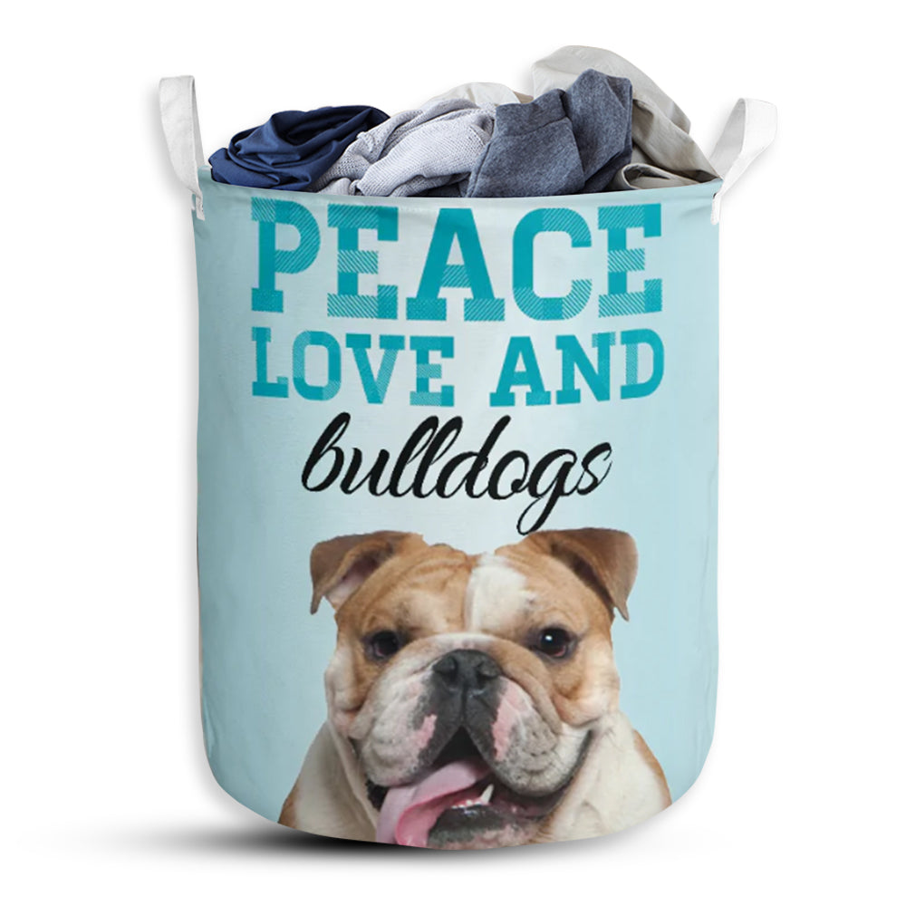 Dog Peace Love Bulldog Laundry Basket For Bathroom Bedroom Storage