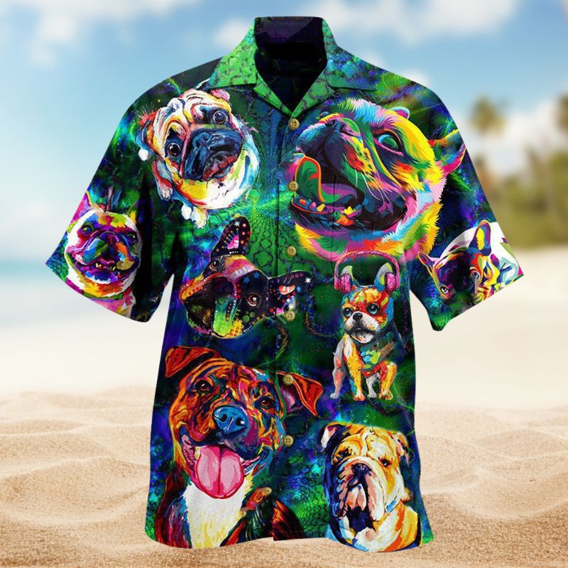 Colorful Peace Pitbulls Hawaiian Shirt For Summer Vacation, Beach Travel, And Casual Wear