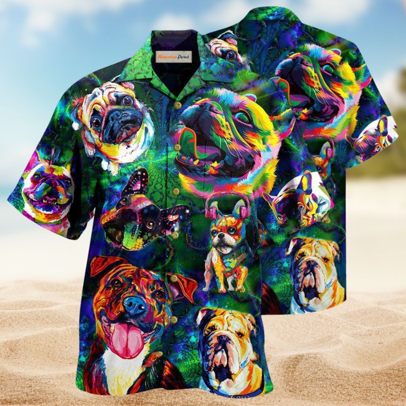 Colorful Peace Pitbulls Hawaiian Shirt For Summer Vacation, Beach Travel, And Casual Wear