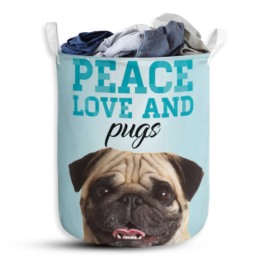 Dog Peace Love Pugs Laundry Basket For Bathroom Bedroom Storage