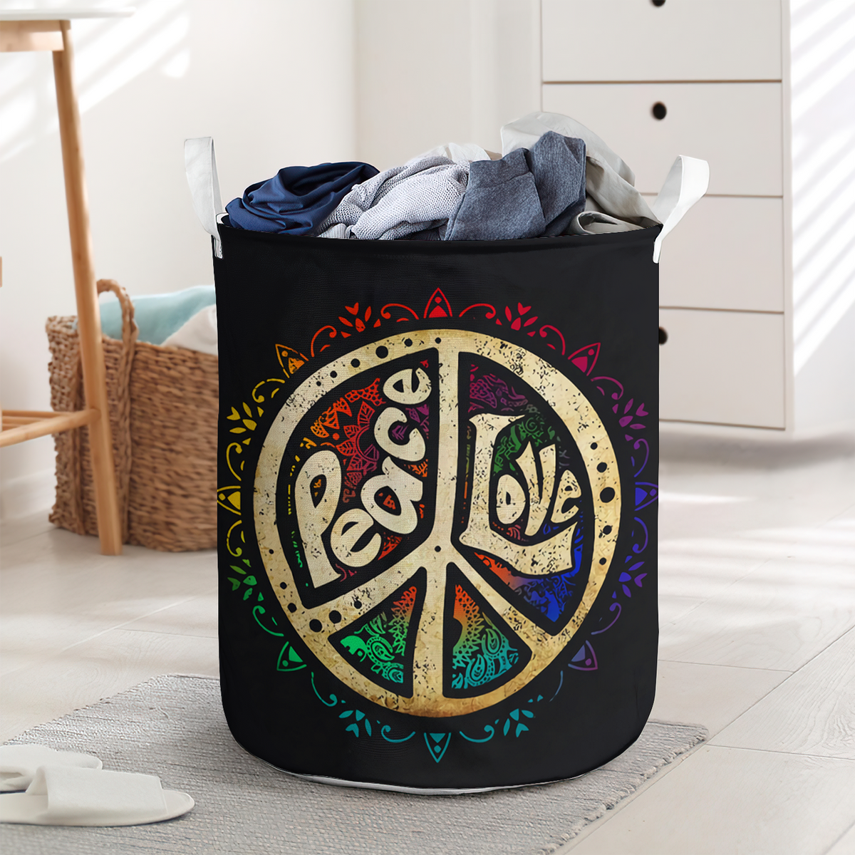 Peace Love Hippie Laundry Basket For Bathroom Bedroom Storage