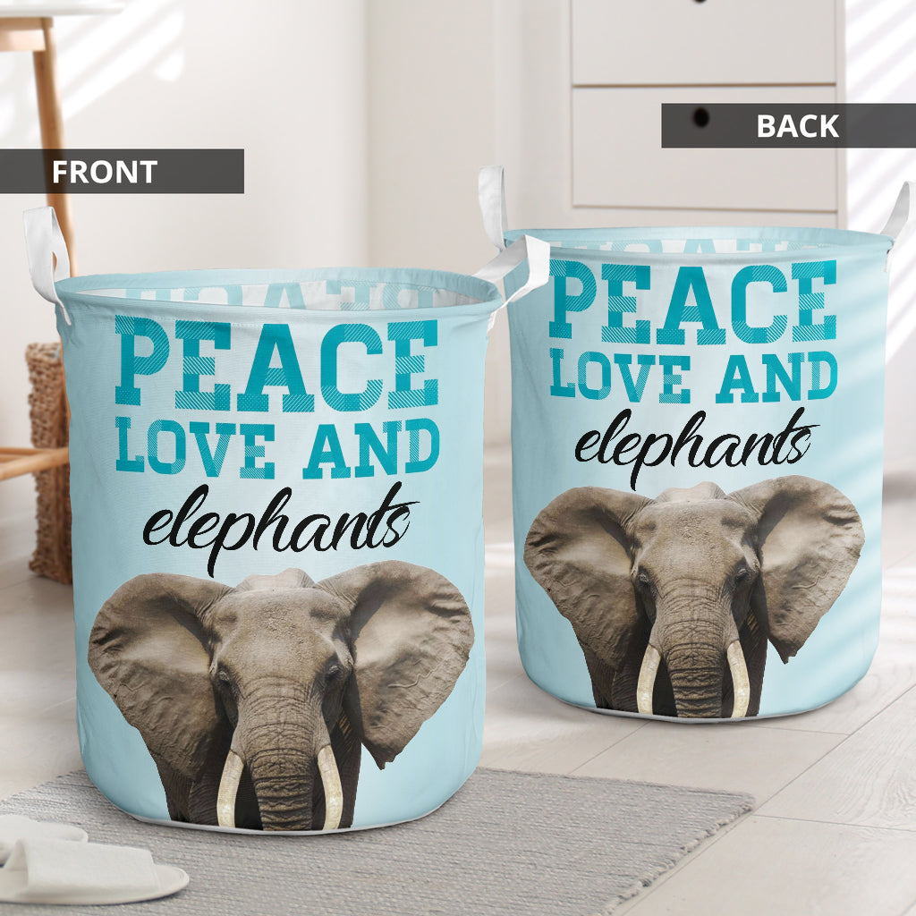 Elephant Peace Love Elephant Laundry Basket For Room Home Organizer