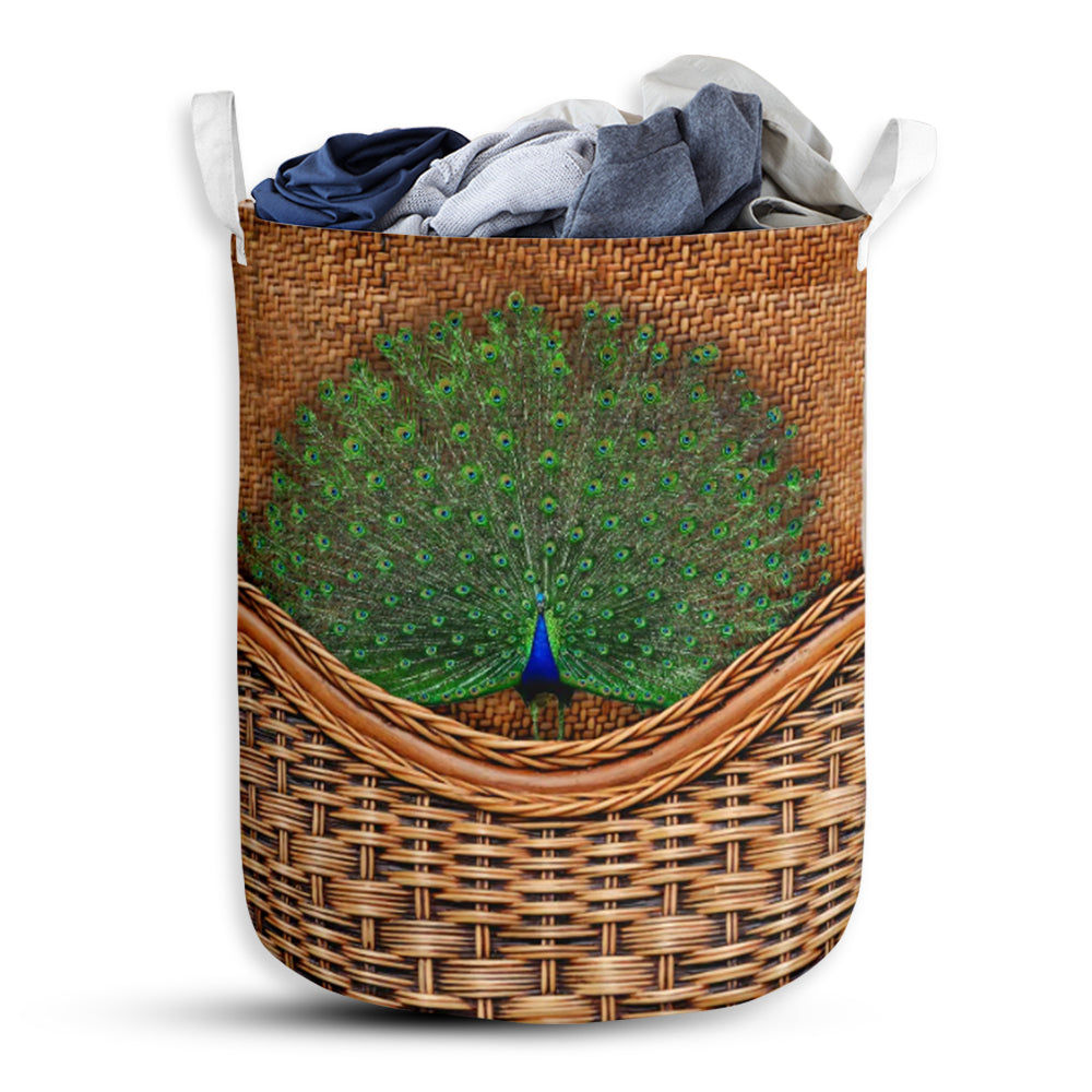 Peacock Rattan Texture Laundry Basket For Bathroom Bedroom Storage