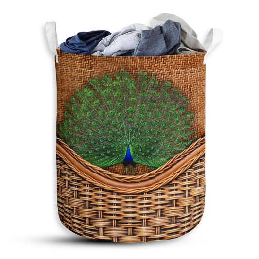 Peacock Rattan Texture Laundry Basket For Bathroom Bedroom Storage