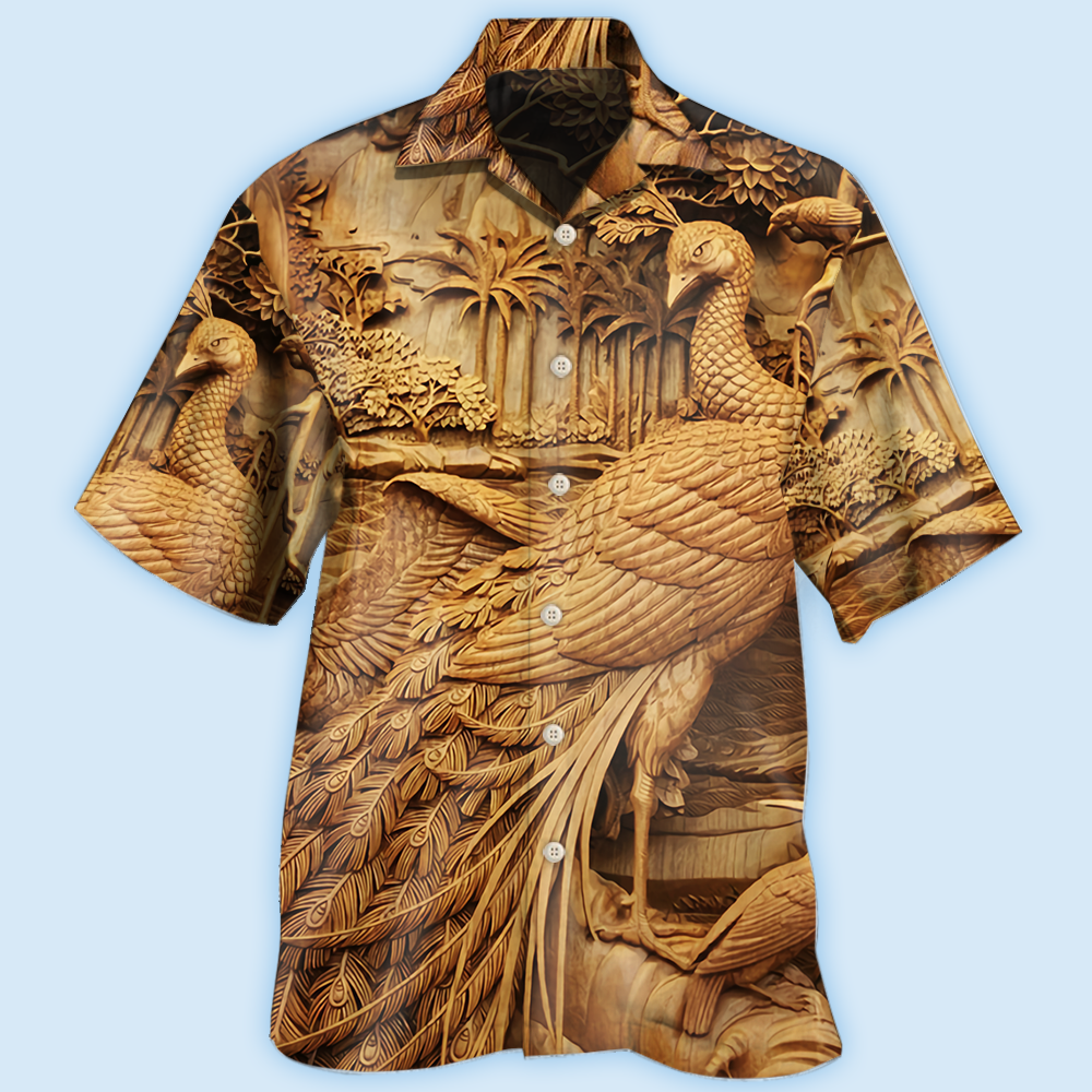 Peacock Woodcarving Hawaiian Shirt Design View For Resort Travel And Thoughtful Gifting