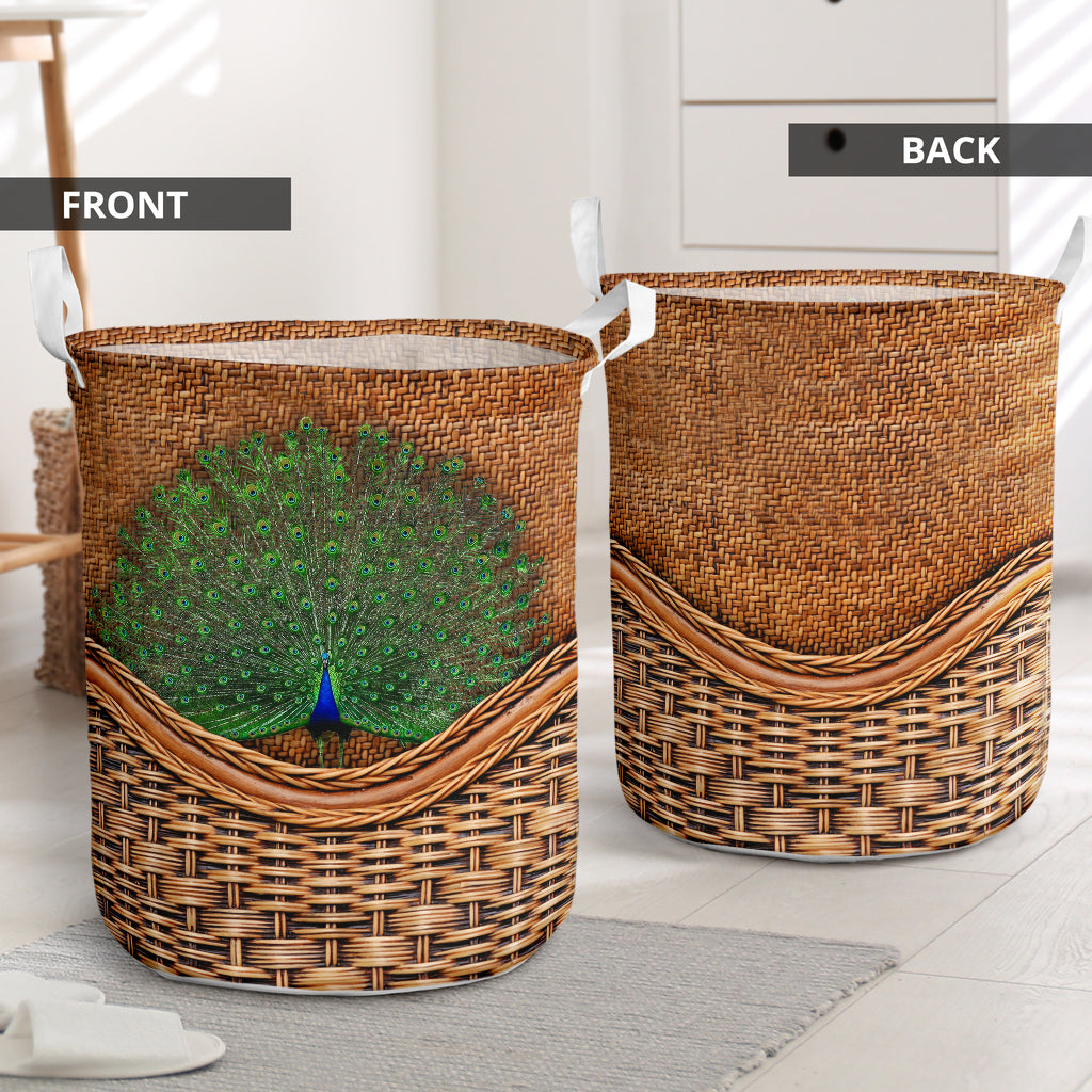 Peacock Rattan Texture Laundry Basket For Room Home Organizer