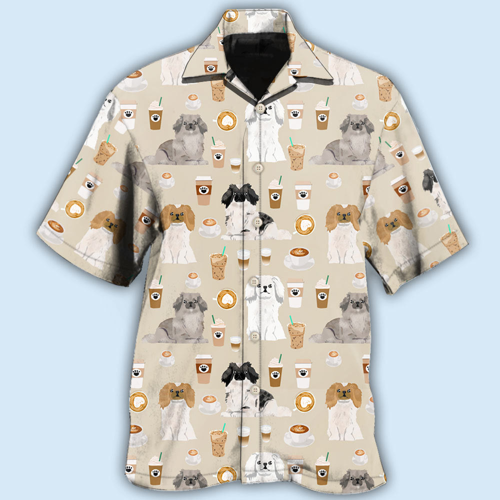 Dog Pekingese Coffee Hawaiian Shirt Artwork Detail For Tropical Trips And Casual Outings