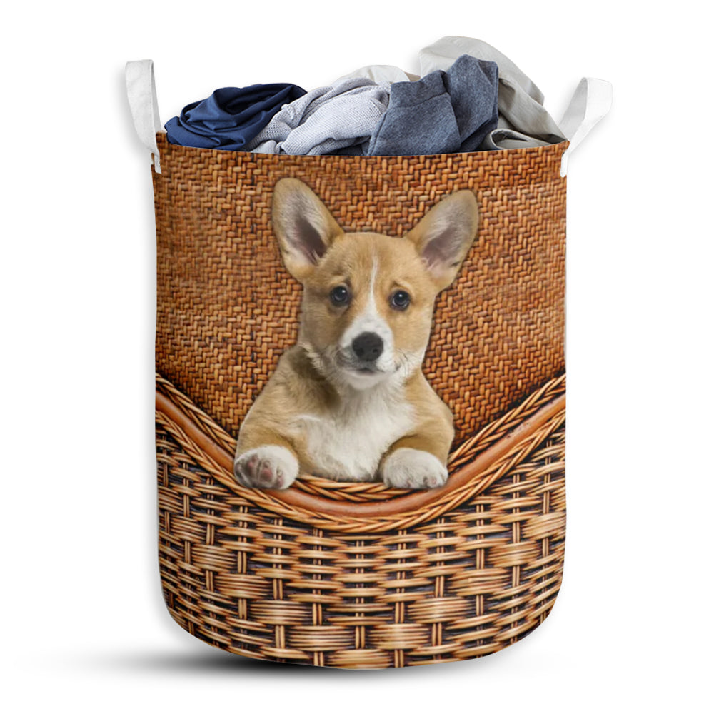 Dog Pembroke Welsh Corgis Rattan Texture Laundry Basket For Bathroom Bedroom Storage