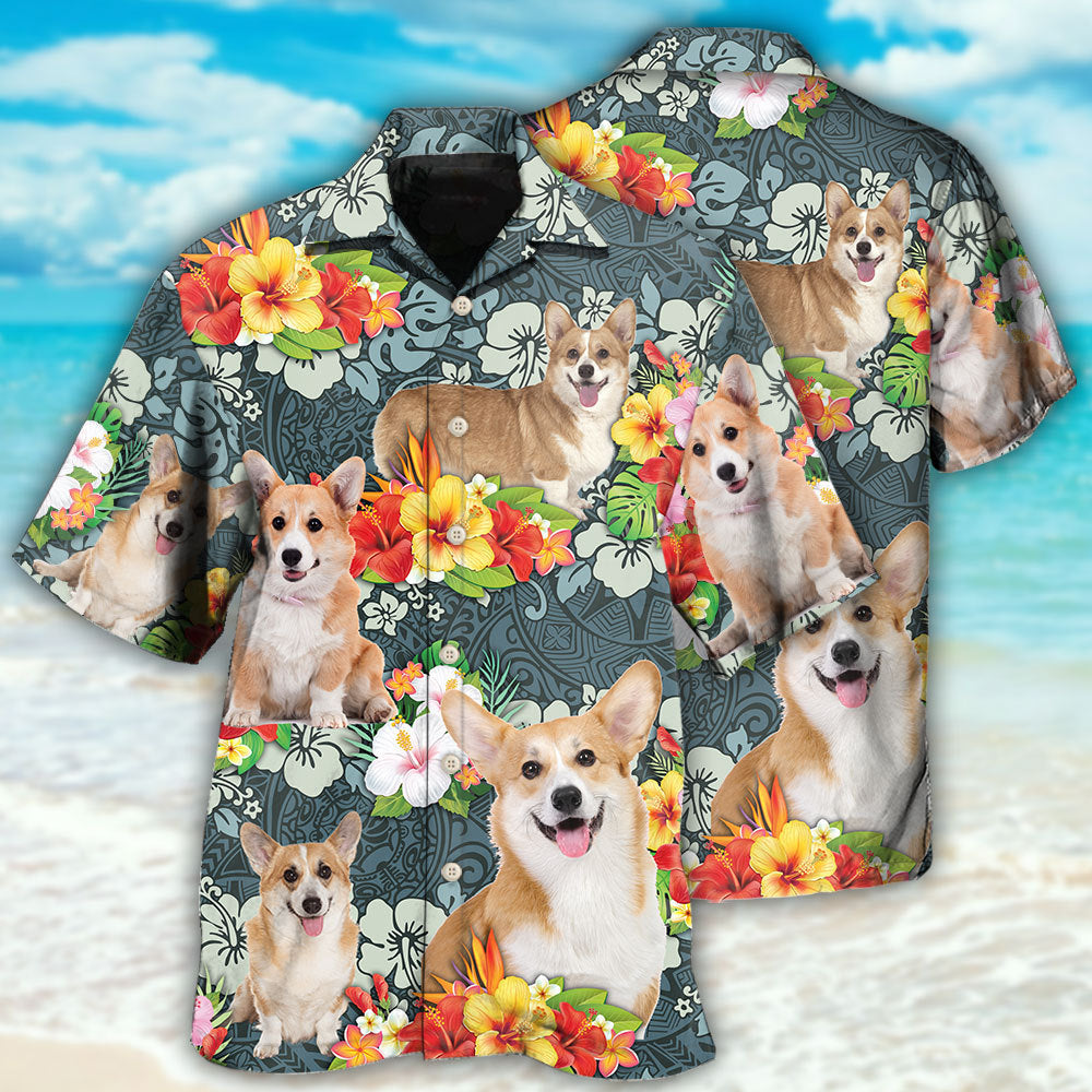 Tropical Floral Corgi Hawaiian Shirt For Resort Getaways And Comfortable Summer Activities
