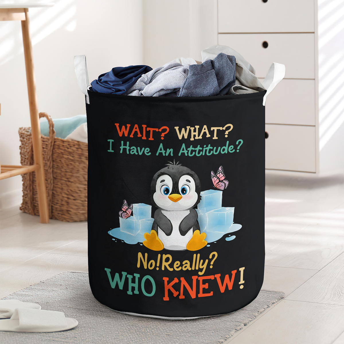 Penguin Attitude So Thinking Laundry Basket For Bathroom Bedroom Storage
