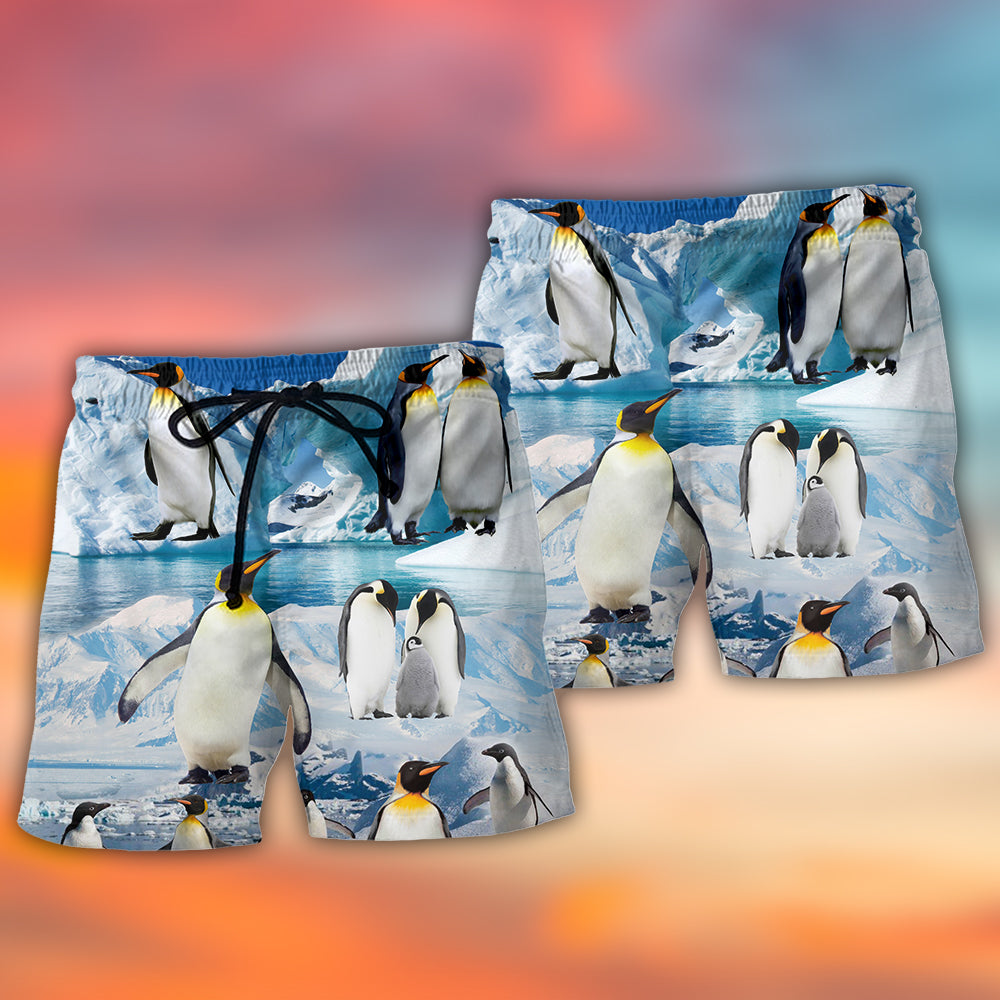Cute Penguins Winter Snow Beach Shorts For Summer Vacation And Coastal Travel