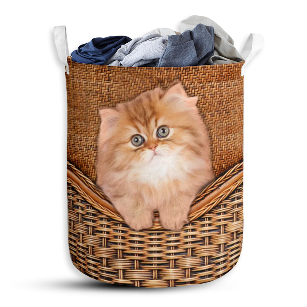 Cat Persian Rattan Texture Laundry Basket For Bathroom Bedroom Storage