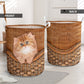 Cat Persian Rattan Texture Laundry Basket For Room Home Organizer
