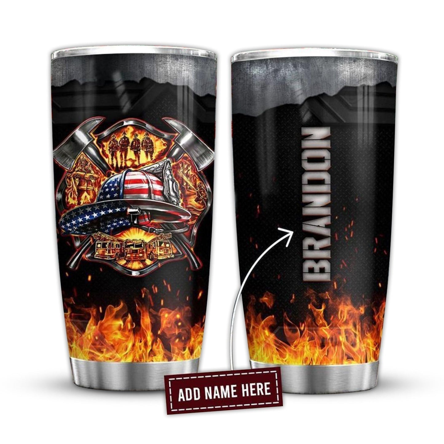 Firefighter With Fire Personalized 20 Oz Tumbler For Coffee Travel And Daily Drinks