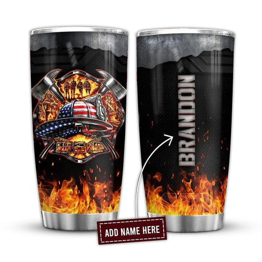 Firefighter With Fire Personalized 20 Oz Tumbler For Coffee Travel And Daily Drinks