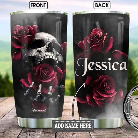 Skull And Rose Personalized 20 Oz Tumbler For Coffee Travel And Daily Drinks