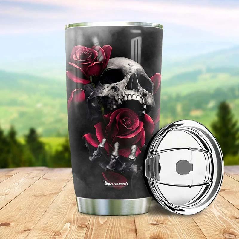 Skull And Rose Personalized 20 Oz Tumbler For Coffee Travel And Daily Drinks