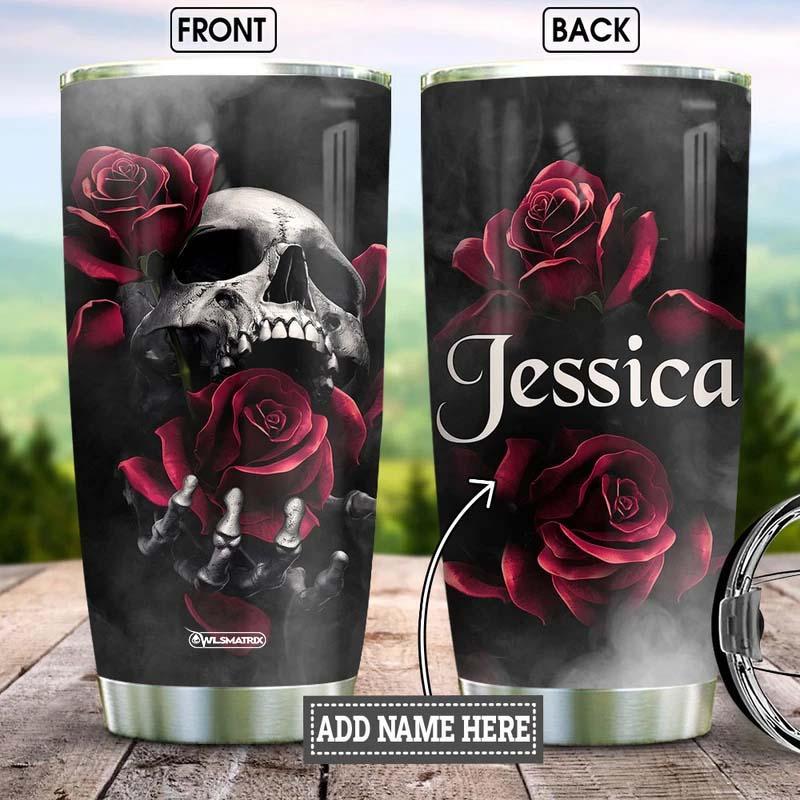 Skull And Rose Personalized 20 Oz Tumbler For Coffee Travel And Daily Drinks