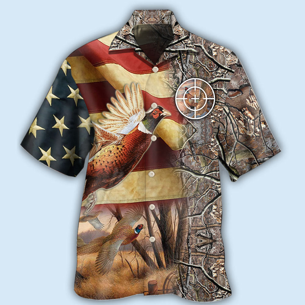 Hunting Pheasant American Hawaiian Shirt Design View For Resort Travel And Thoughtful Gifting