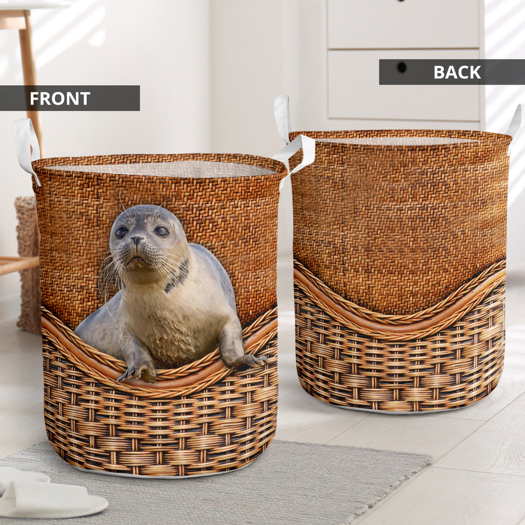 Phocidae Rattan Texture Laundry Basket For Room Home Organizer